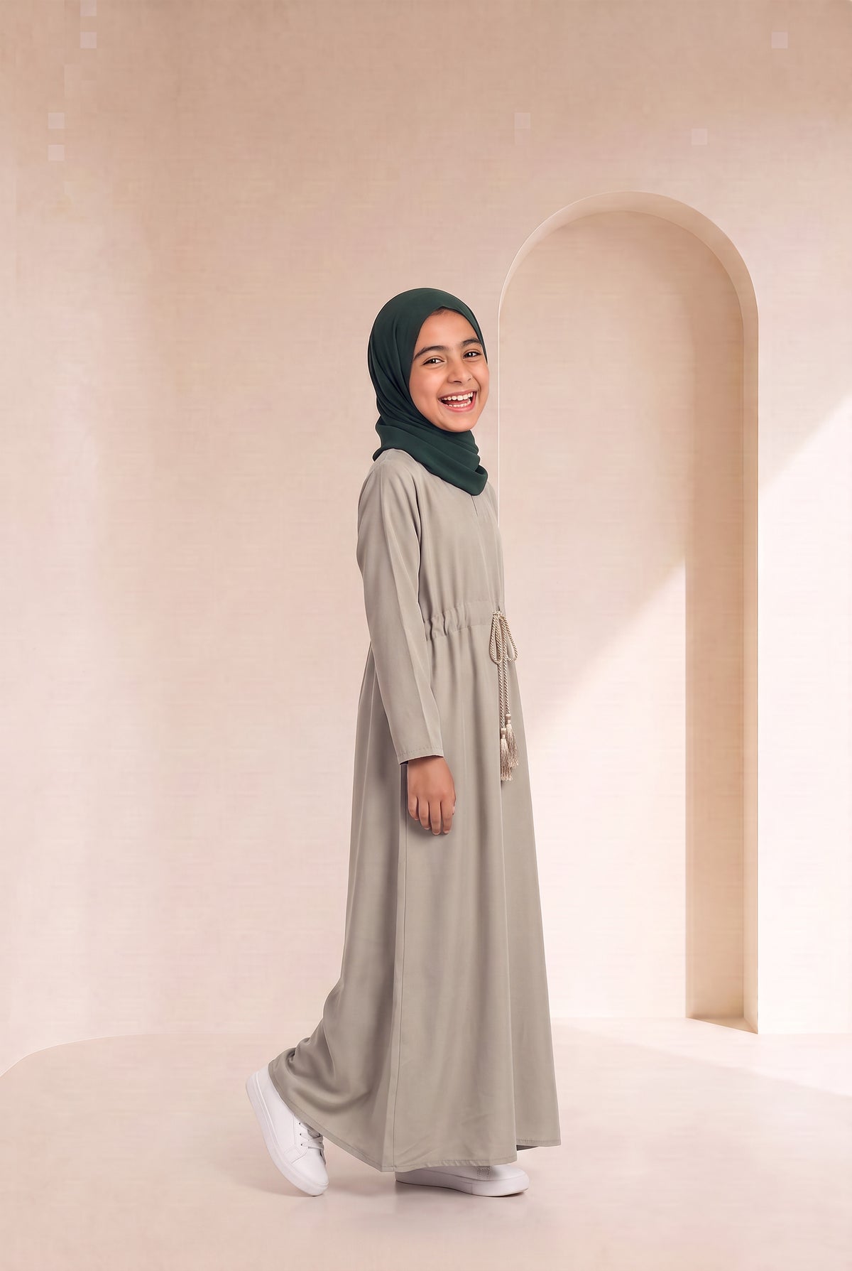 Girls Drawstring Abaya Ivory 681 Col 53