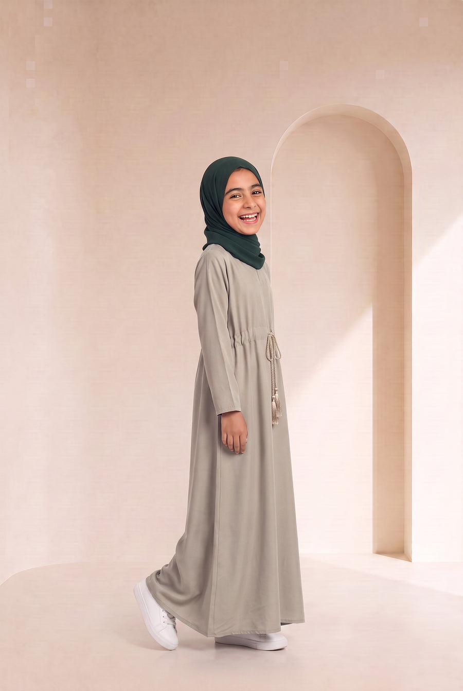 Girls Drawstring Abaya Ivory 681 Col 53