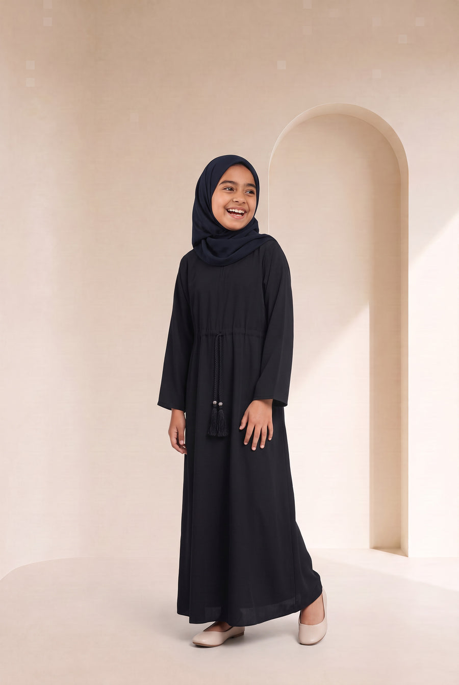 Girls Drawstring Abaya Black 681