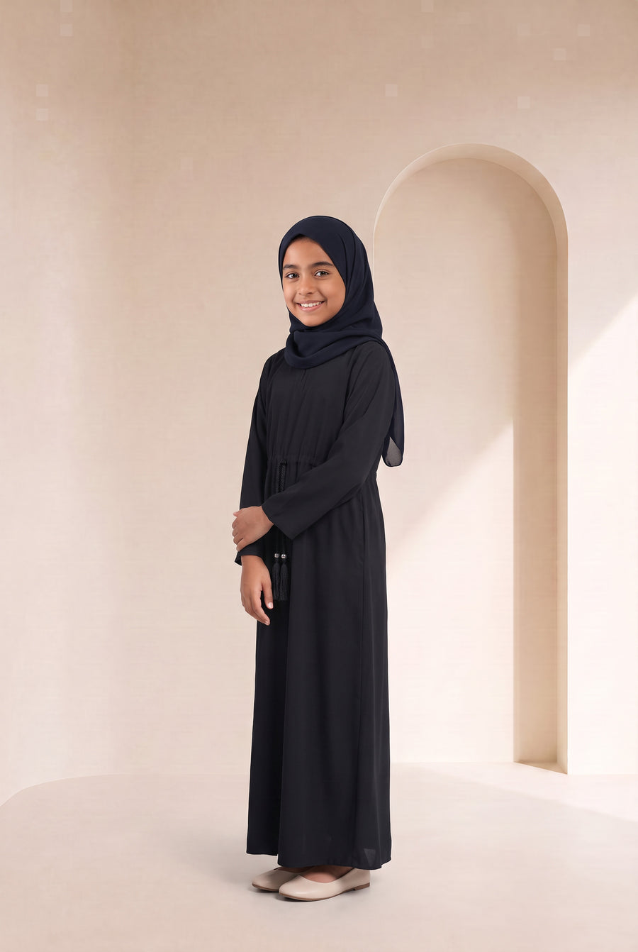 Girls Drawstring Abaya Black 681