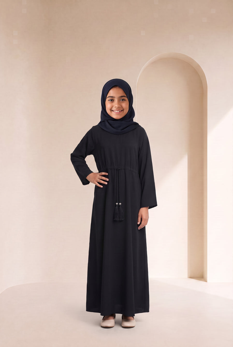 Girls Drawstring Abaya Black 681