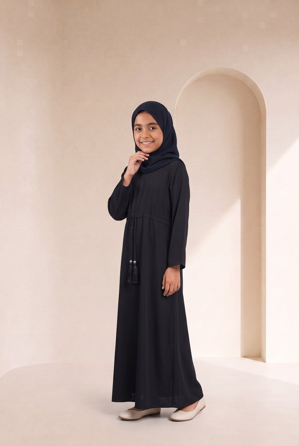 Girls Drawstring Abaya Black 681