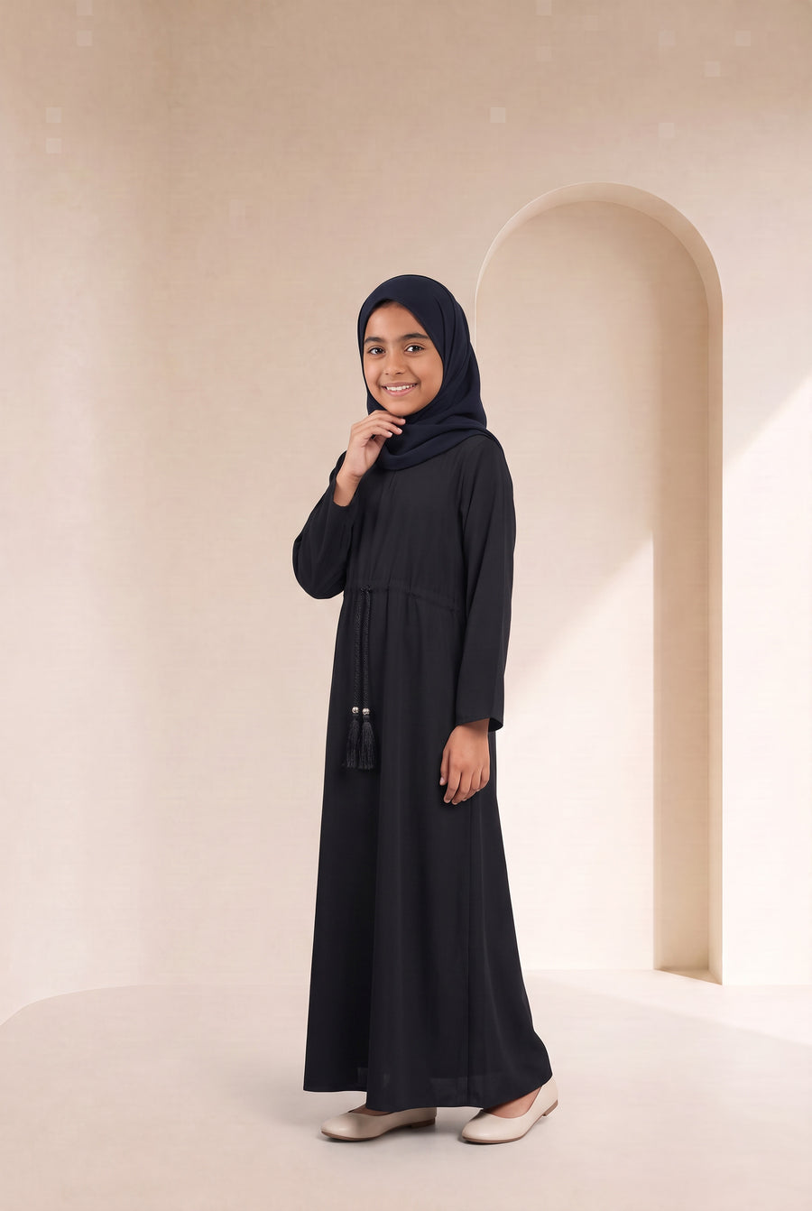 Girls Drawstring Abaya Black 681