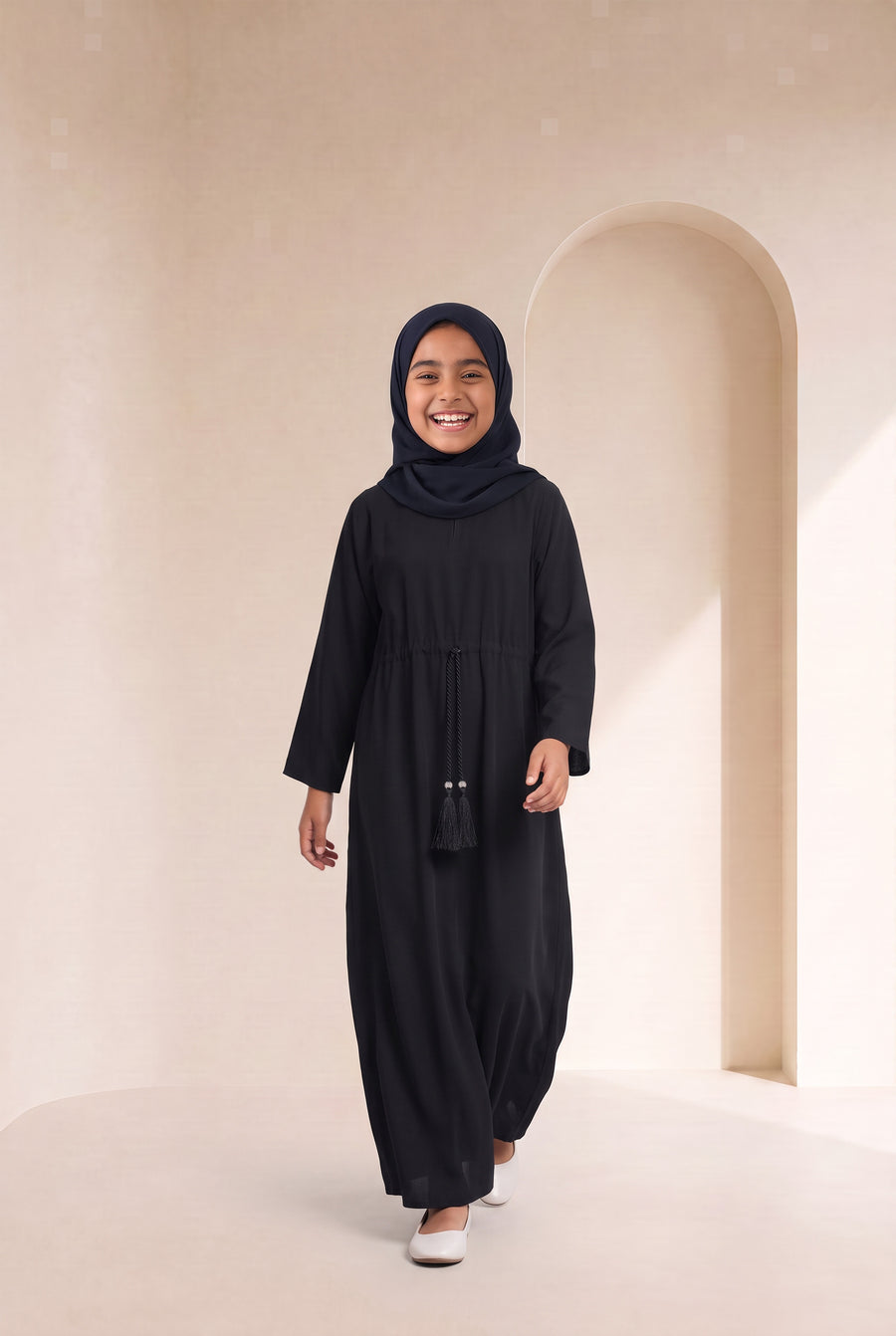 Girls Drawstring Abaya Black 681