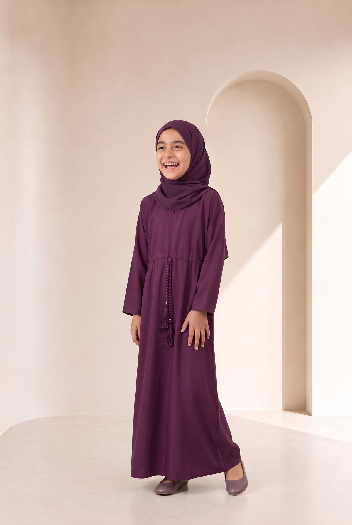Girls Drawstring Abaya Burgundy 681