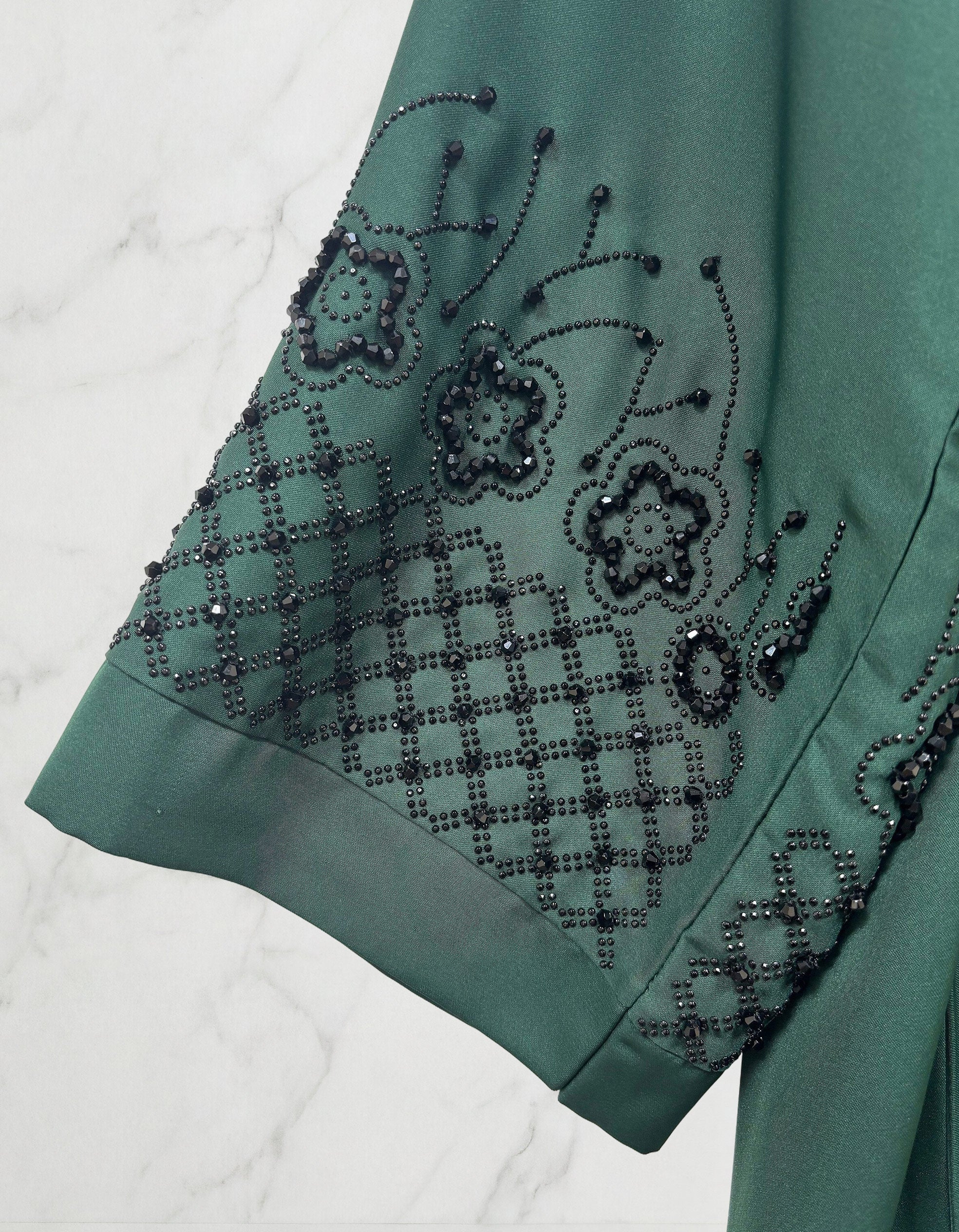 Embellished Sleeved Belted Abaya Bottle Green 613 Col 160