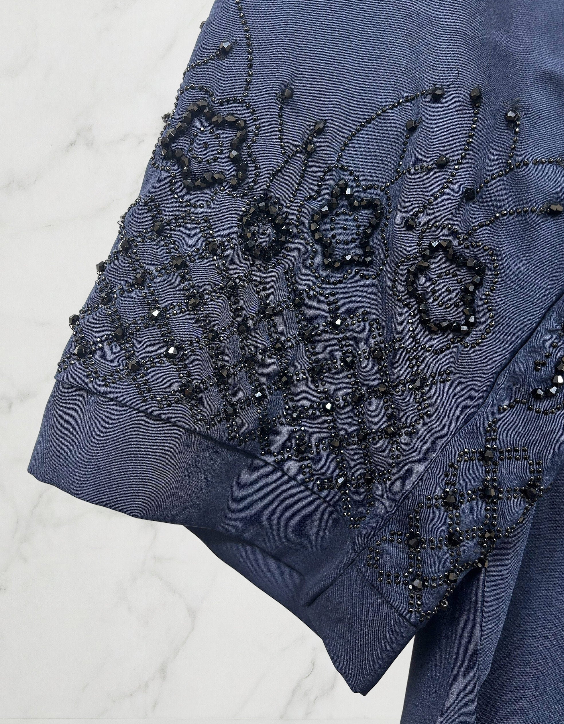 Embellished Sleeved Belted Abaya Navy Blue 613 Col 19
