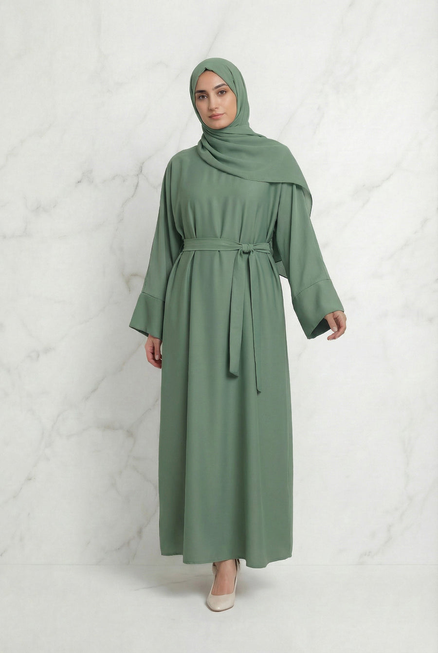 Satin Belted Abaya Mint 622 Col 2