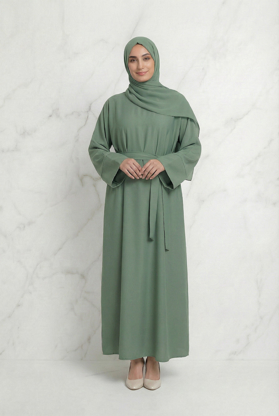 Satin Belted Abaya Mint 622 Col 2