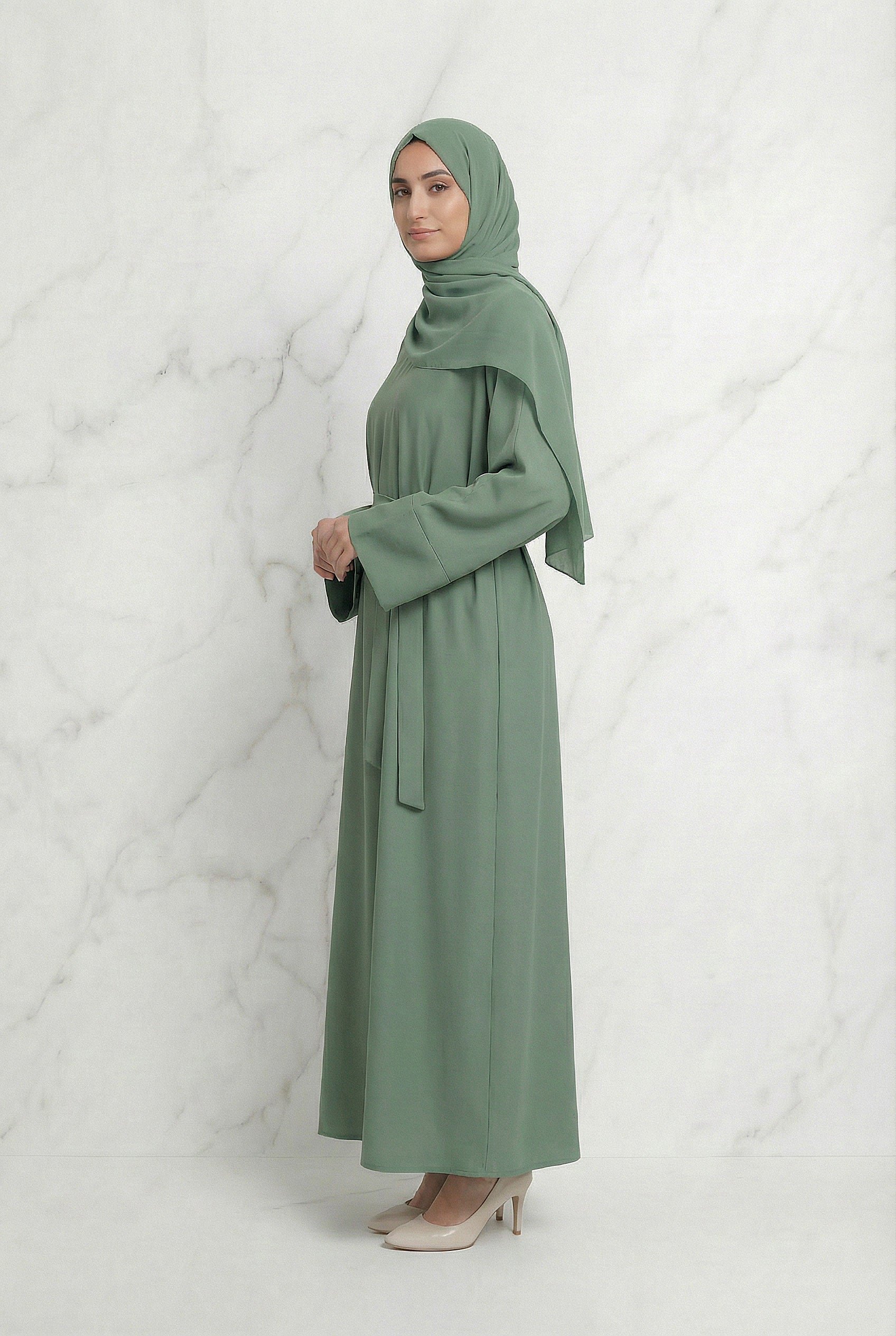 Satin Belted Abaya Mint 622 Col 2