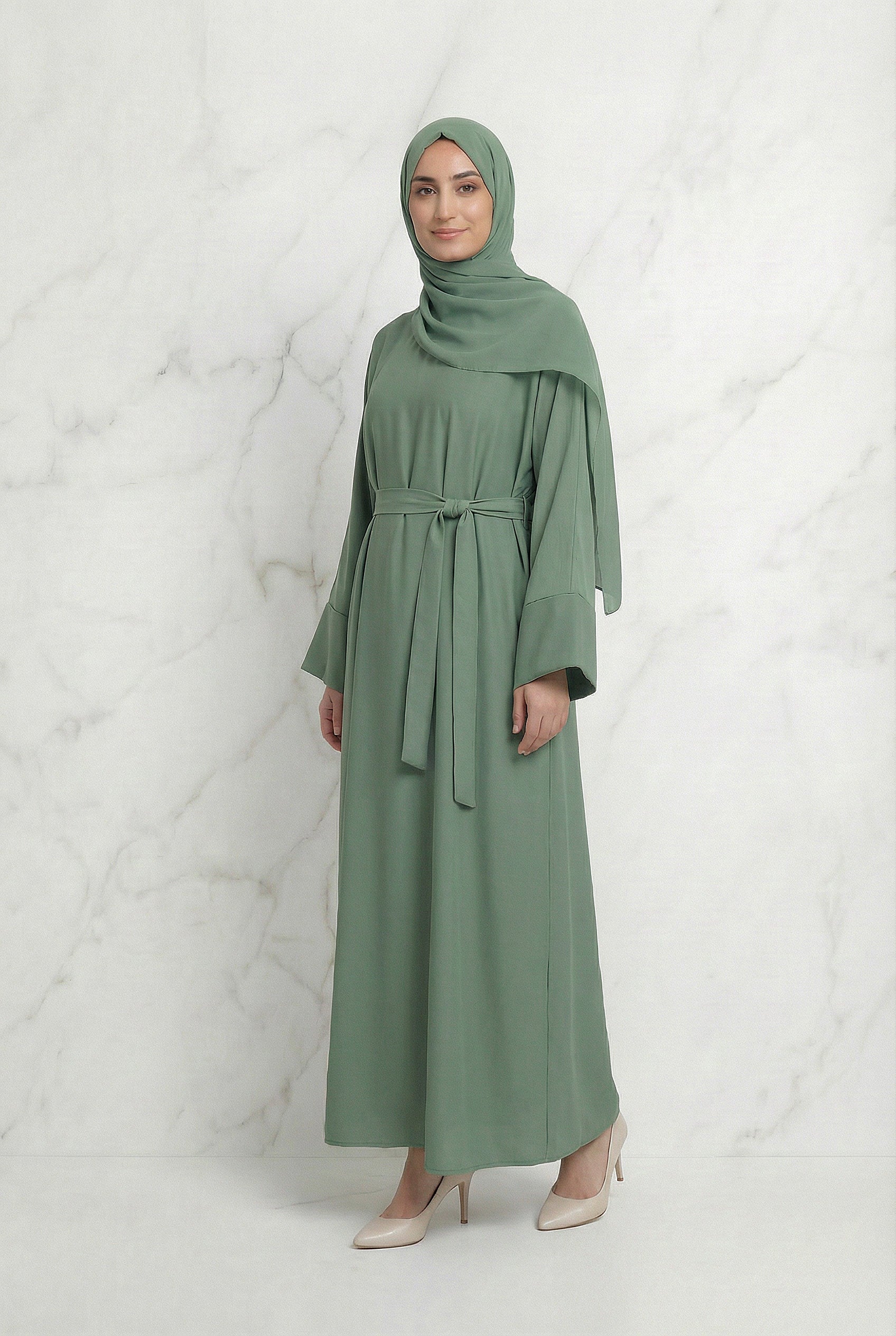 Satin Belted Abaya Mint 622 Col 2