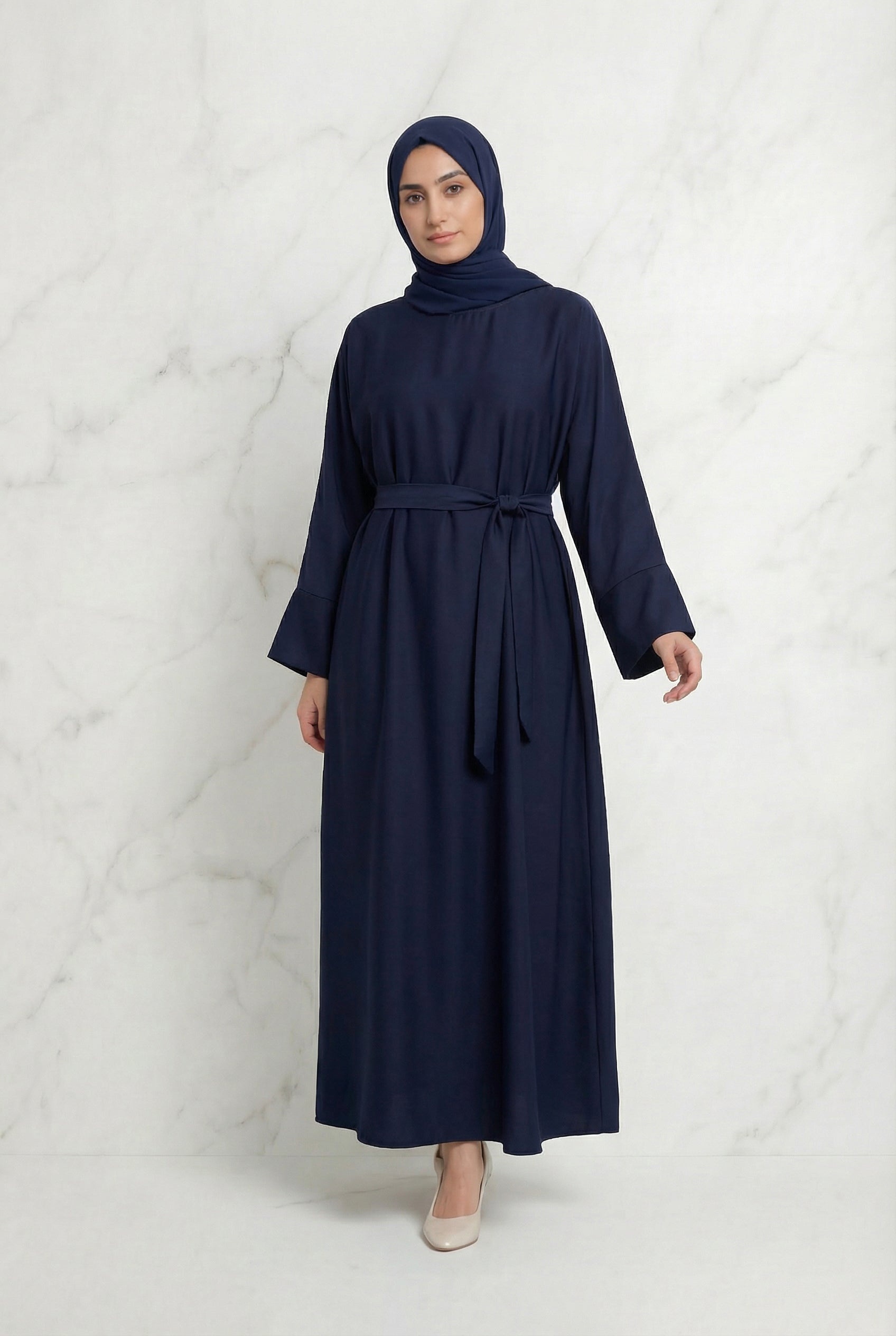 Satin Belted Abaya Dark Navy 622 Col 21