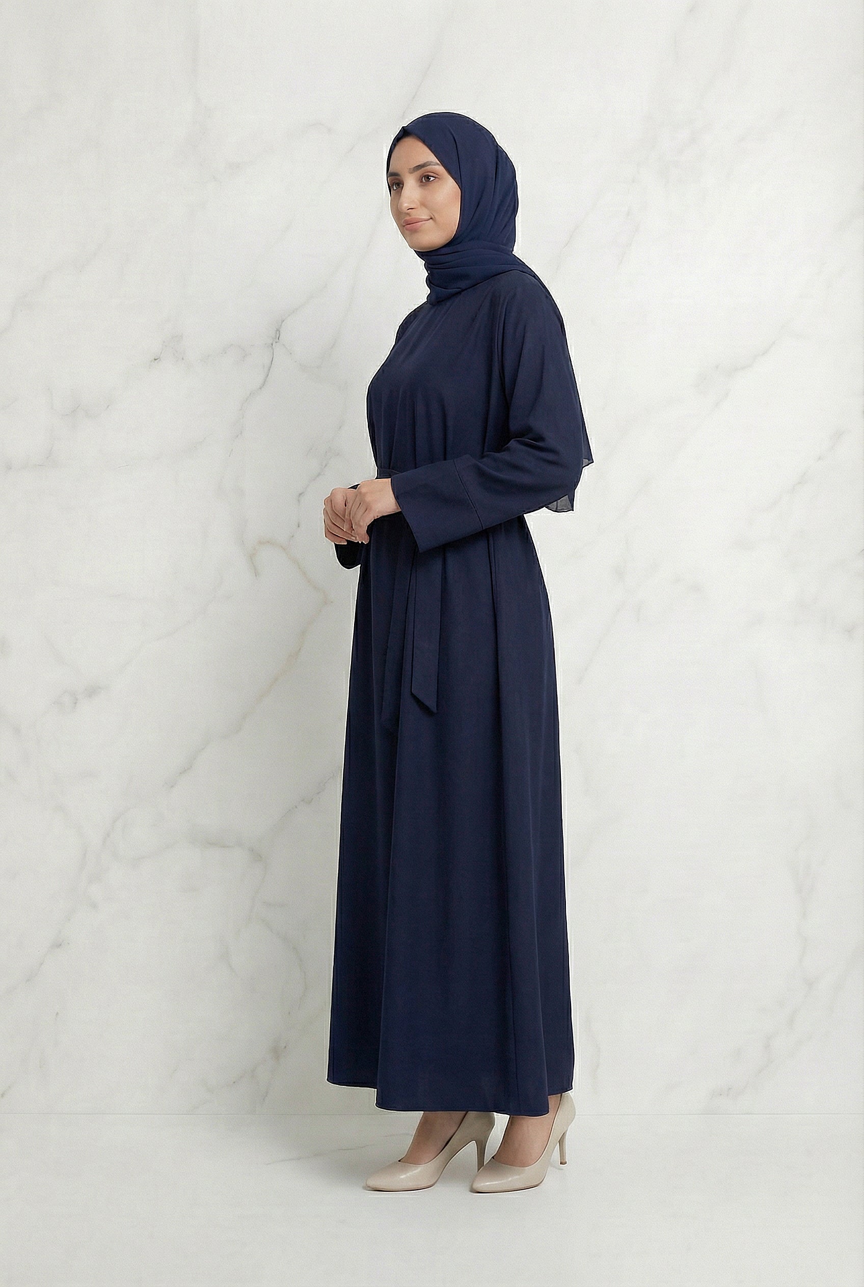 Satin Belted Abaya Dark Navy 622 Col 21