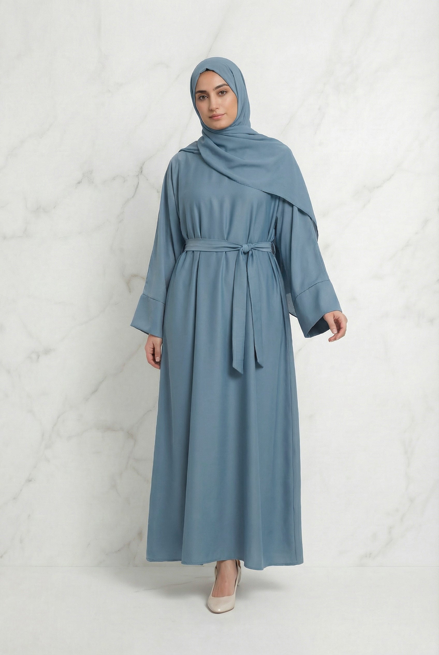 Satin Belted Abaya Sky Blue 622 Col 38