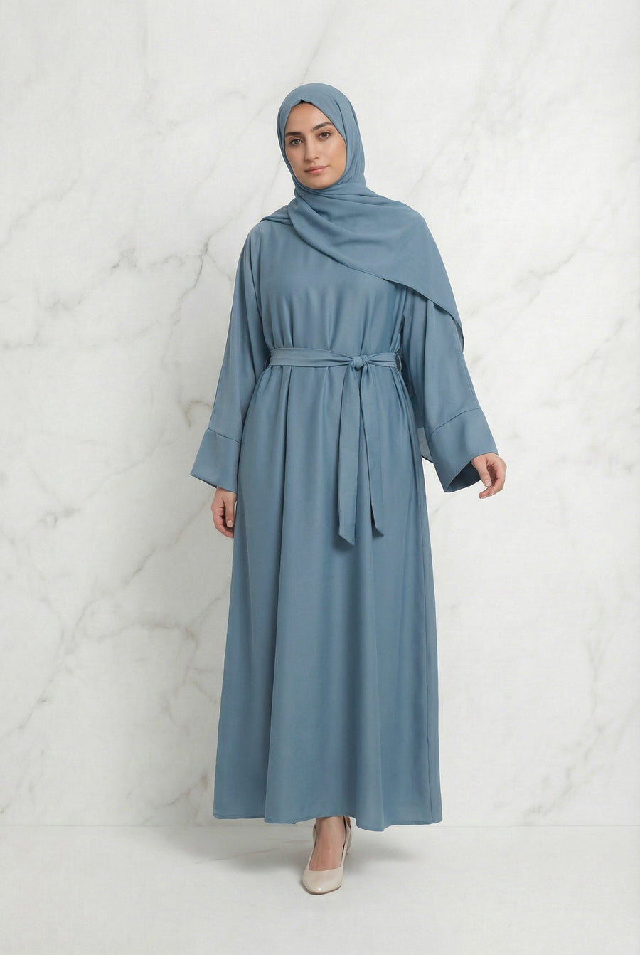 Satin Belted Abaya Sky Blue 622 Col 38