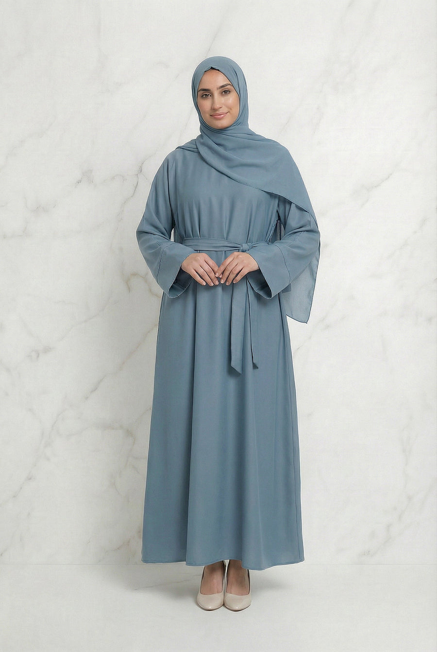 Satin Belted Abaya Sky Blue 622 Col 38