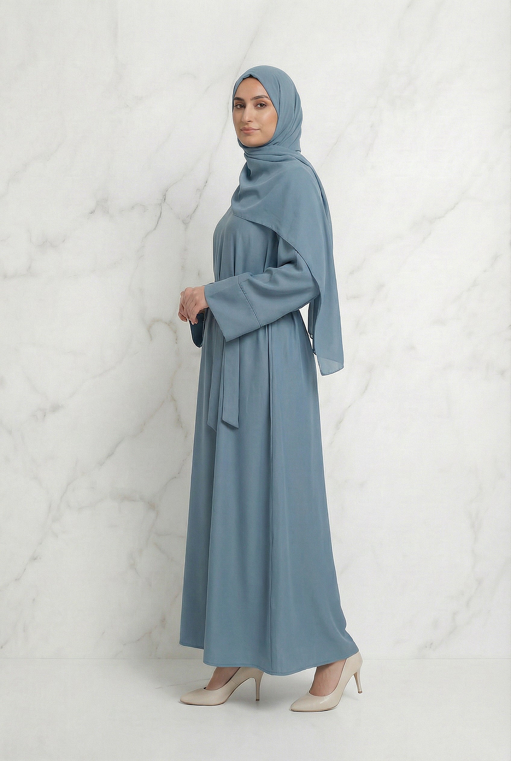 Satin Belted Abaya Sky Blue 622 Col 38