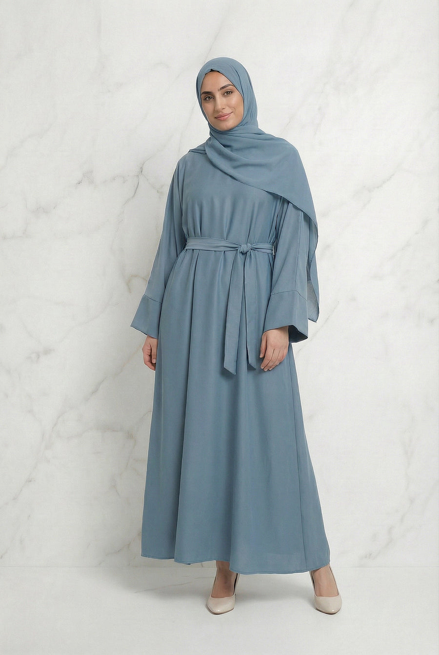 Satin Belted Abaya Sky Blue 622 Col 38