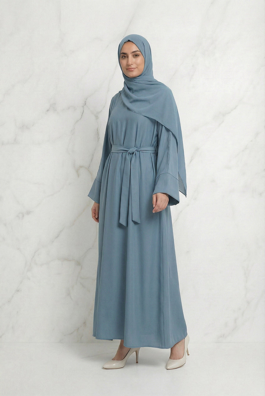 Satin Belted Abaya Sky Blue 622 Col 38