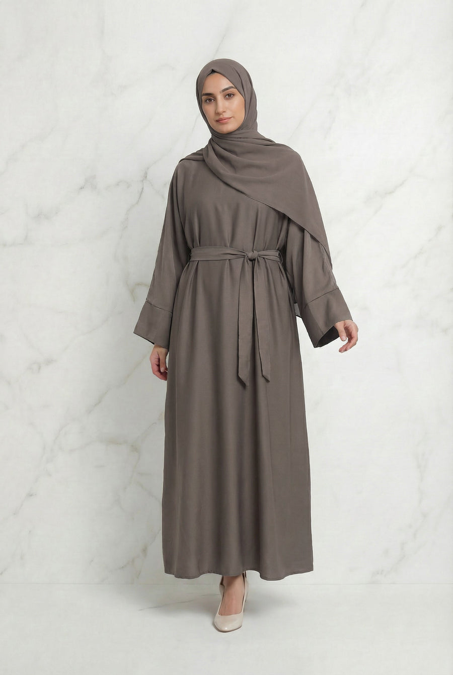 Satin Belted Abaya Mocha 622 Col 39