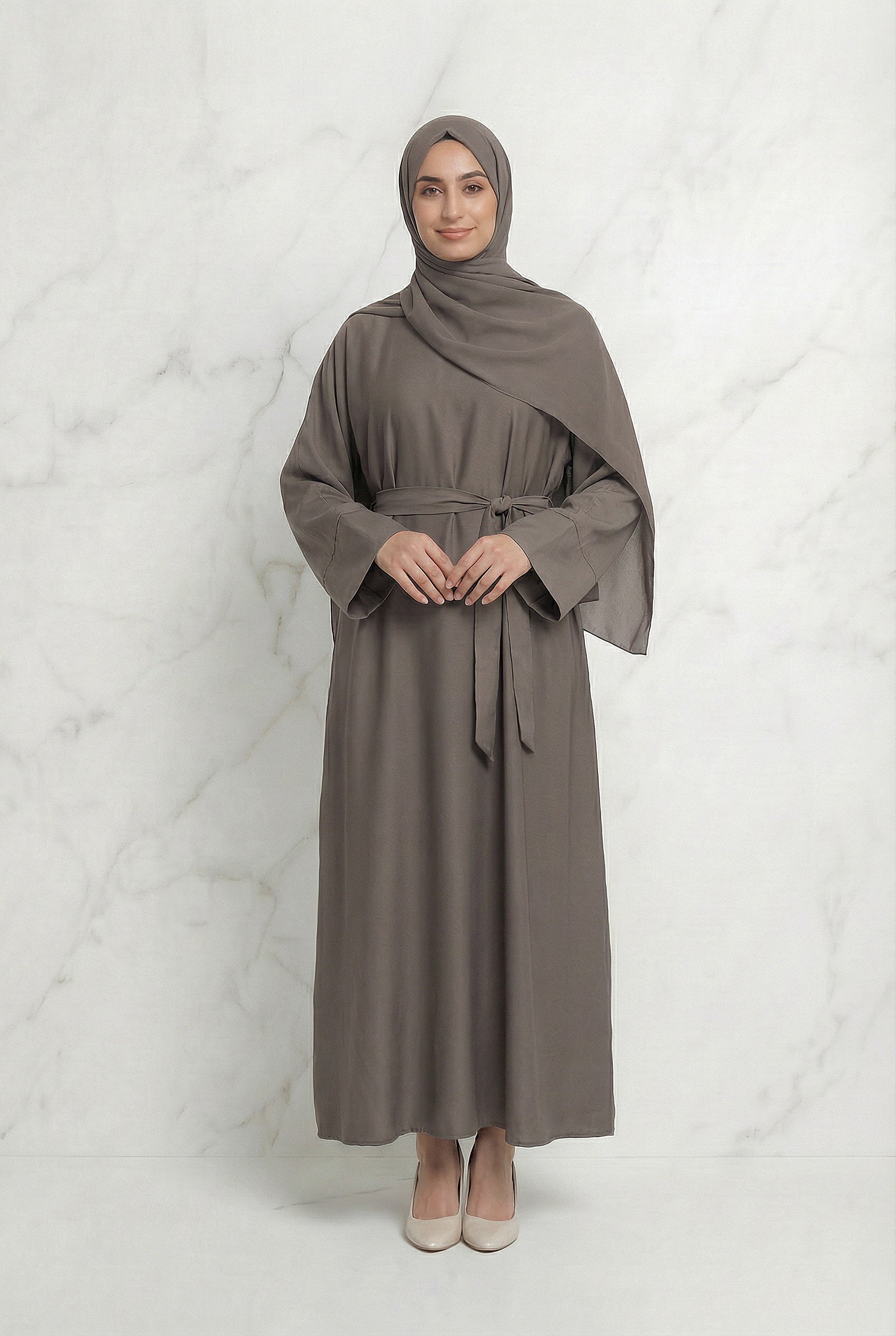 Satin Belted Abaya Mocha 622 Col 39