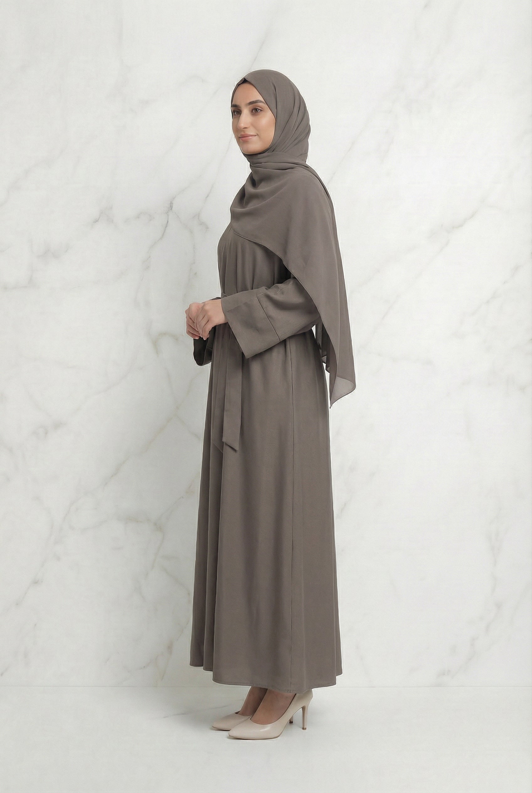 Satin Belted Abaya Mocha 622 Col 39