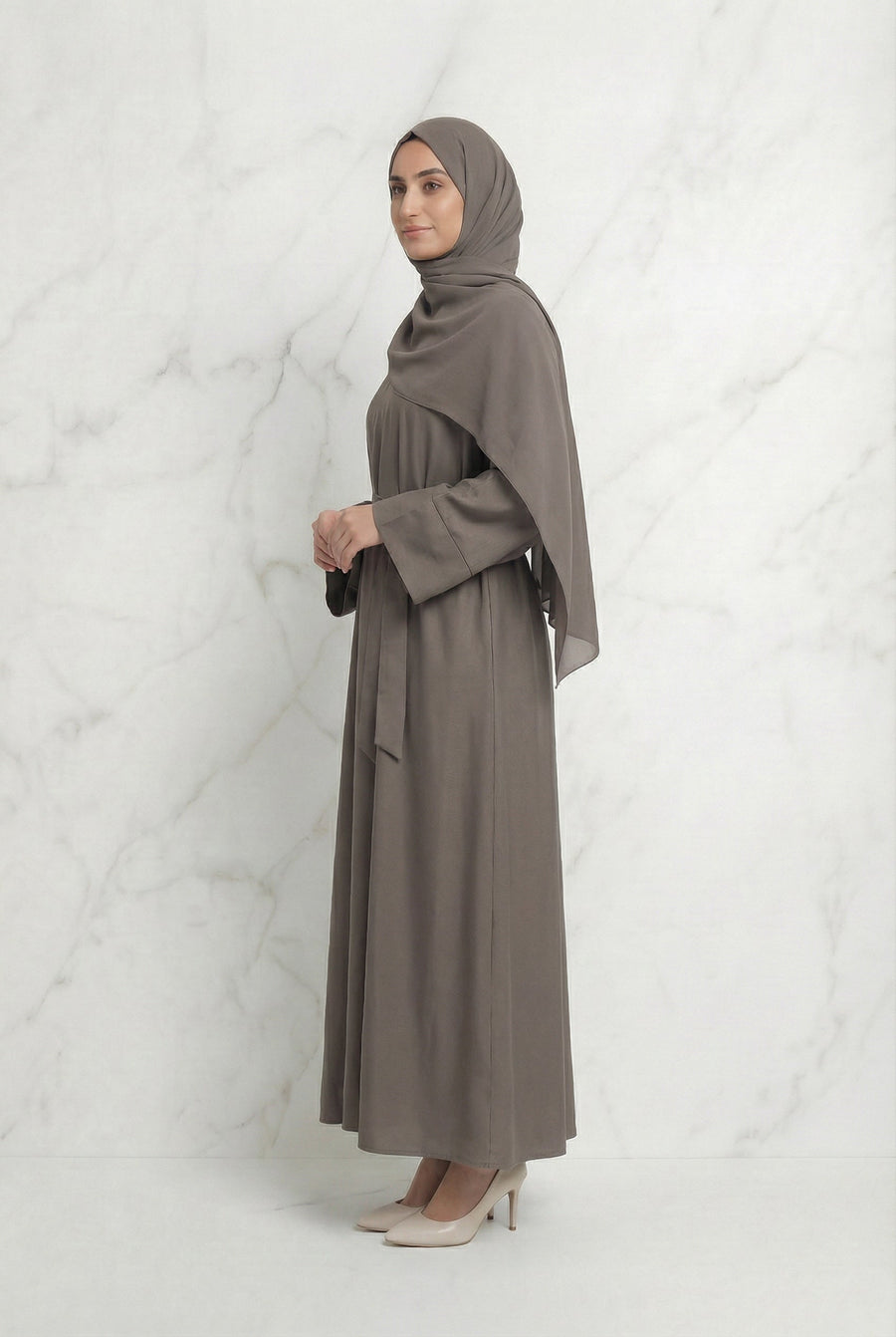 Satin Belted Abaya Mocha 622 Col 39