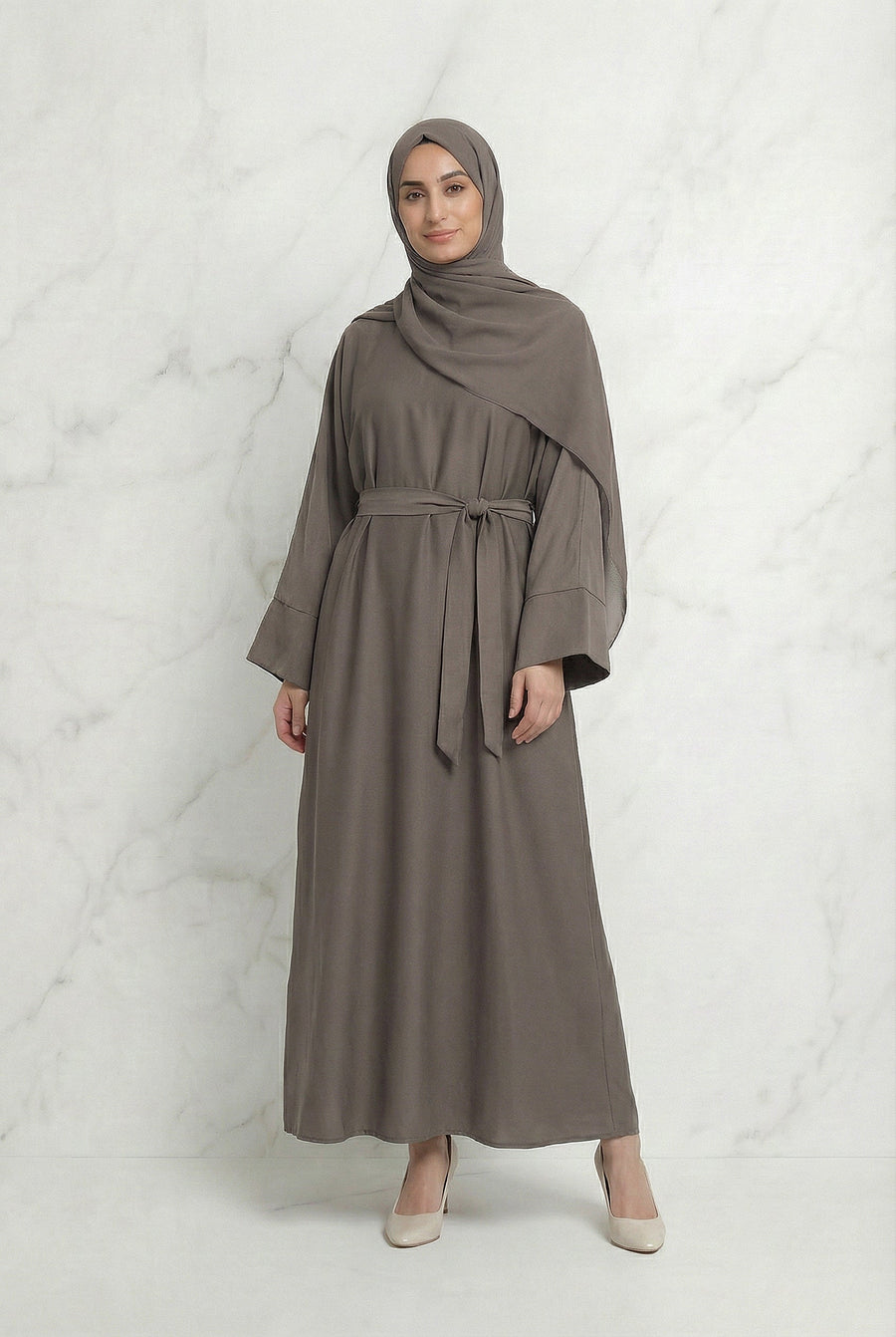 Satin Belted Abaya Mocha 622 Col 39