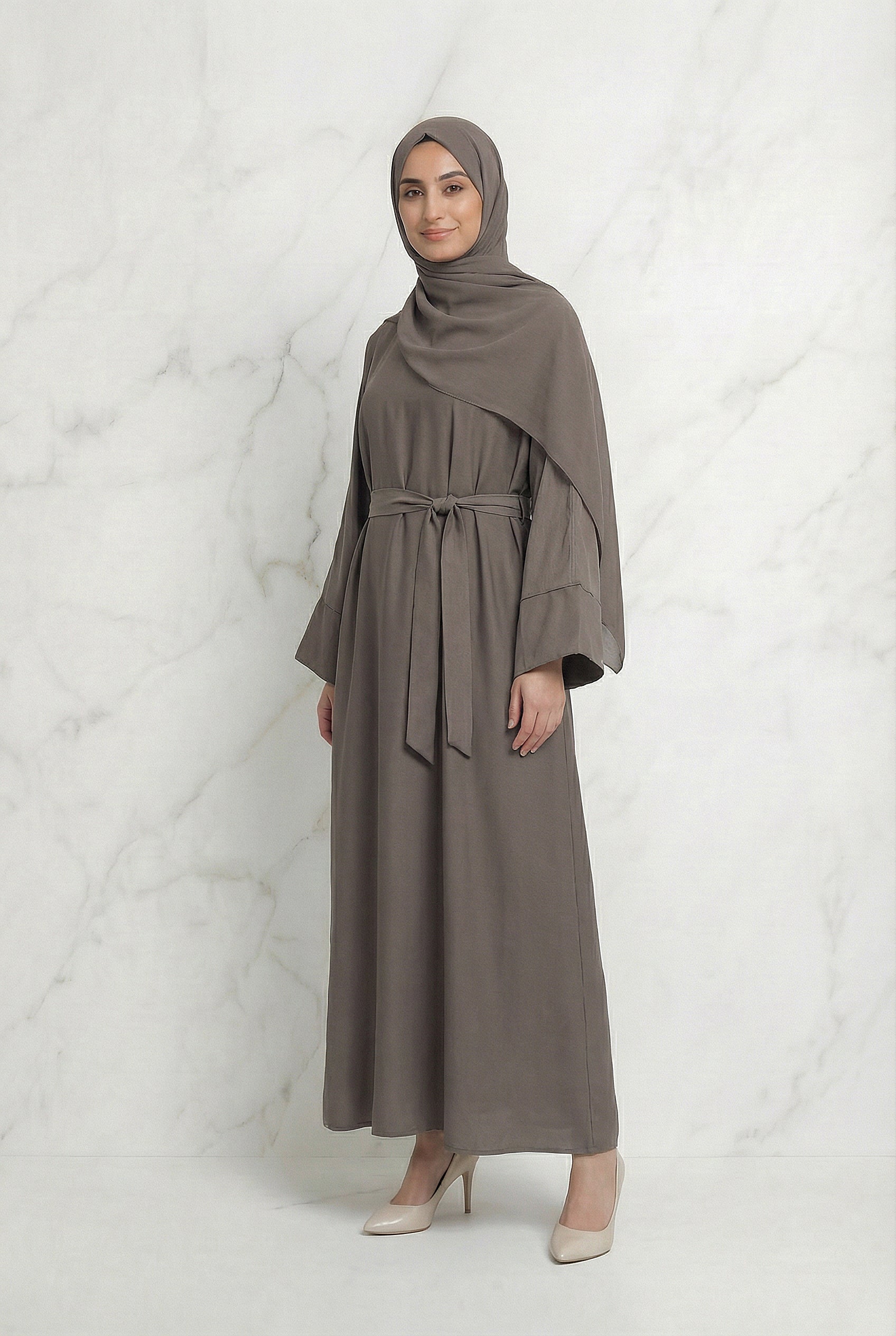 Satin Belted Abaya Mocha 622 Col 39