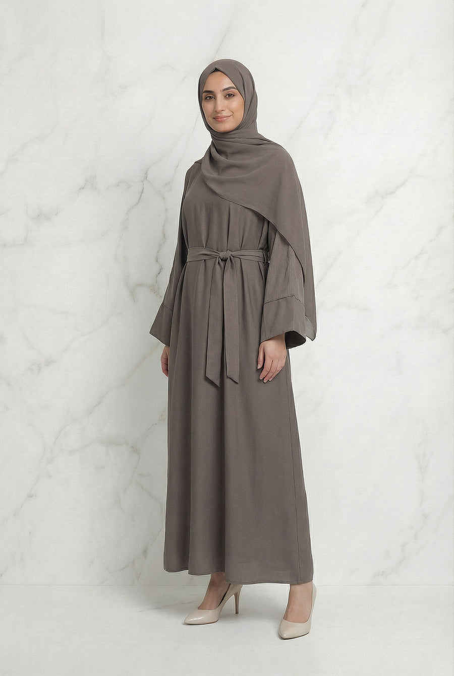 Satin Belted Abaya Mocha 622 Col 39
