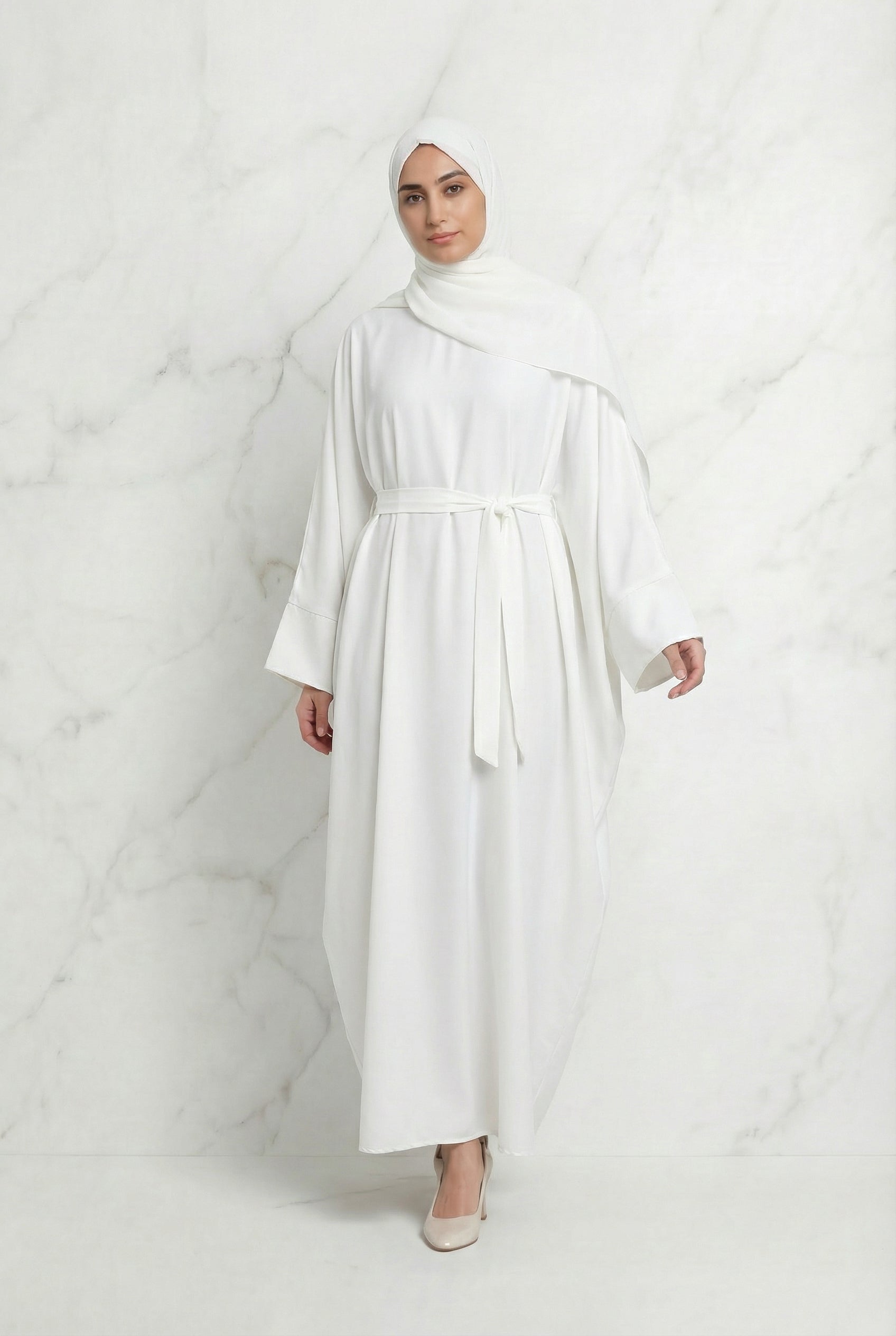 Satin Belted Abaya Off White 622 Col 41