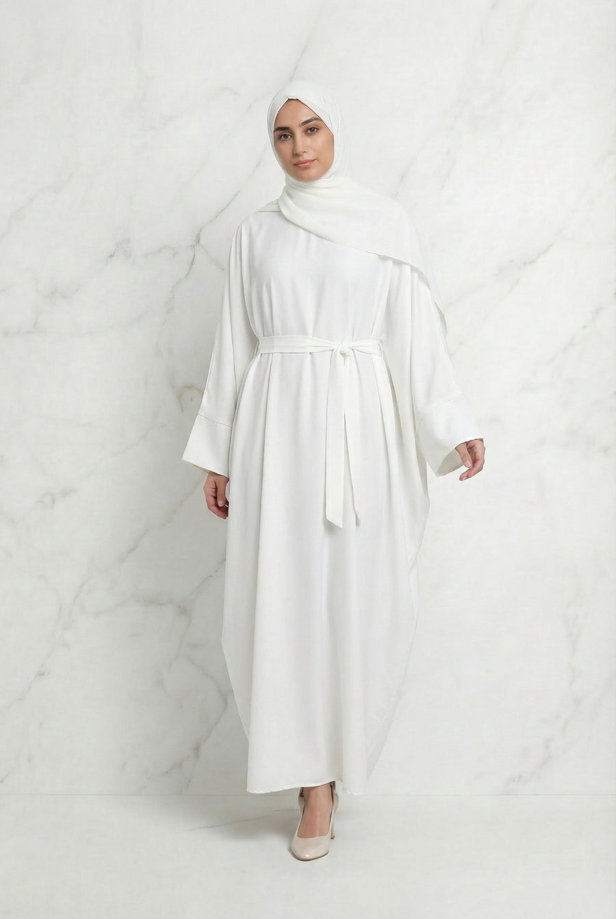 Satin Belted Abaya Off White 622 Col 41