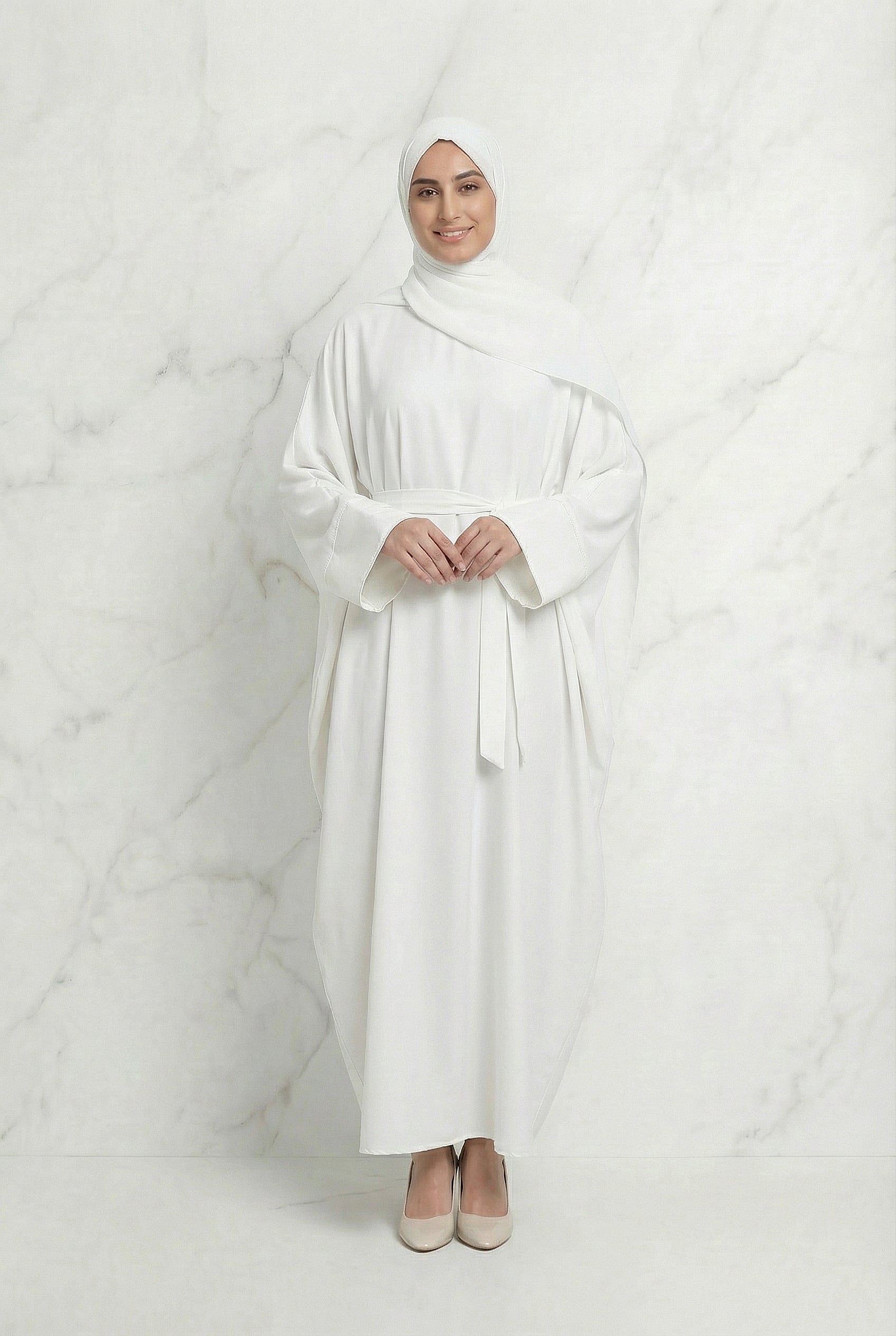 Satin Belted Abaya Off White 622 Col 41