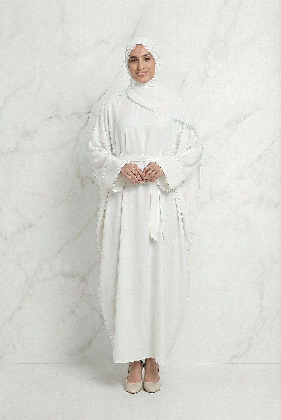 Satin Belted Abaya Off White 622 Col 41