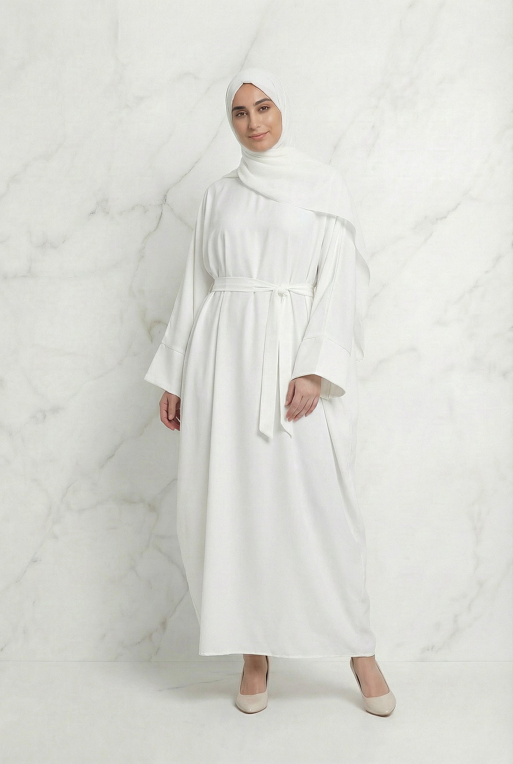 Satin Belted Abaya Off White 622 Col 41