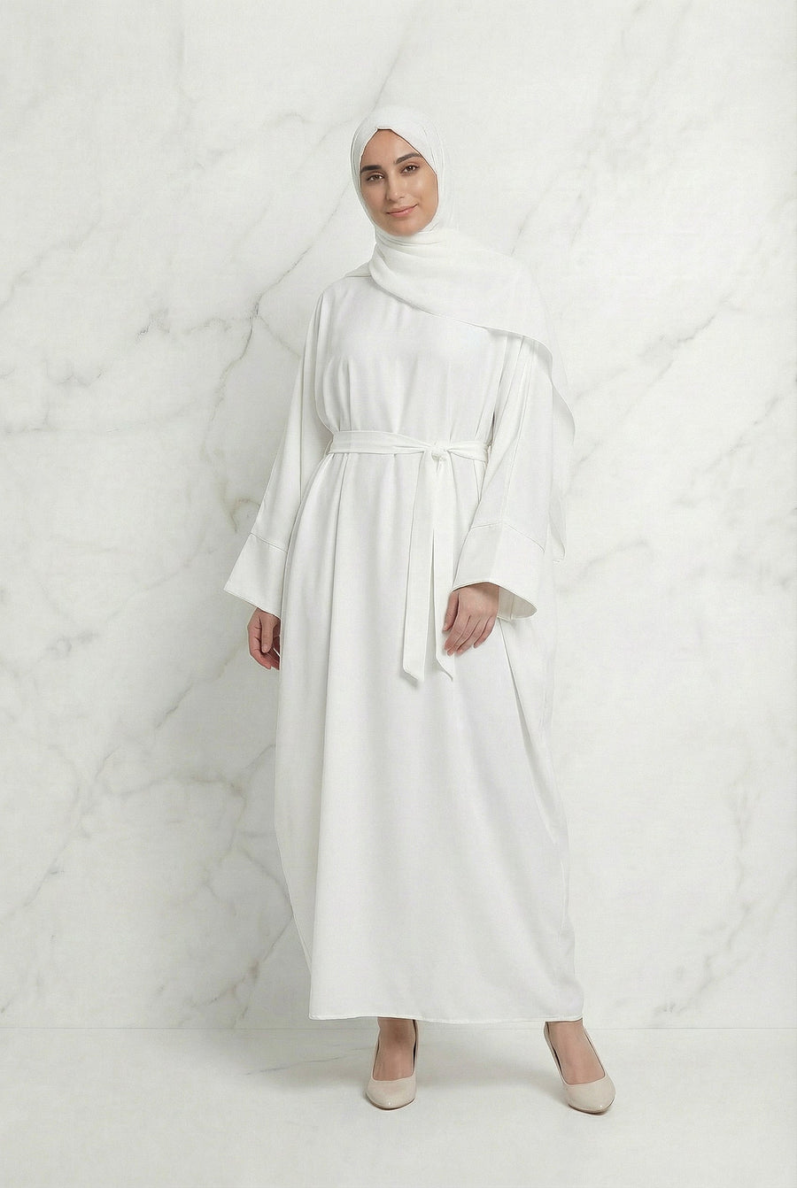 Satin Belted Abaya Off White 622 Col 41