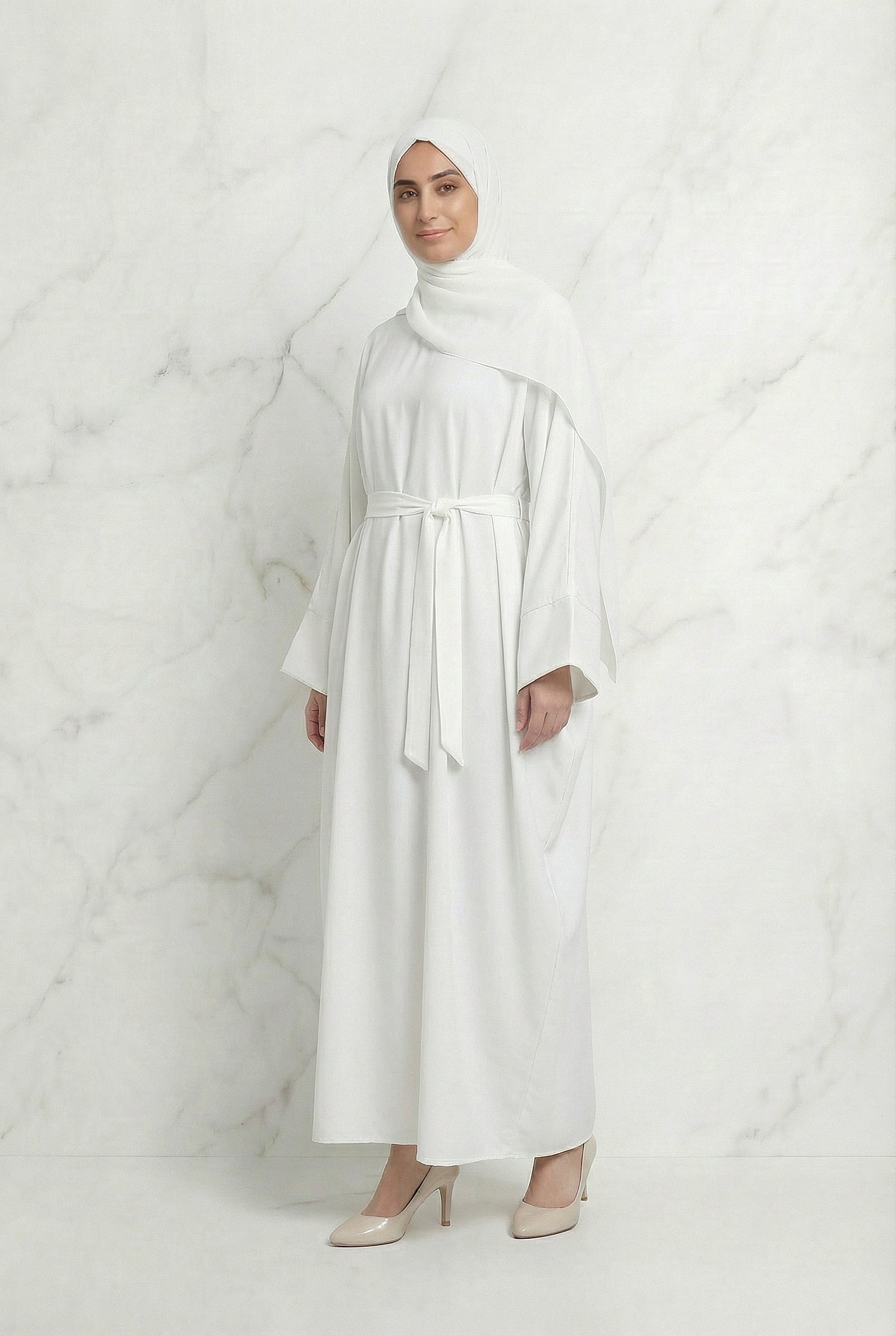 Satin Belted Abaya Off White 622 Col 41