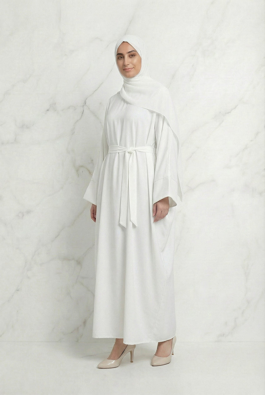 Satin Belted Abaya Off White 622 Col 41