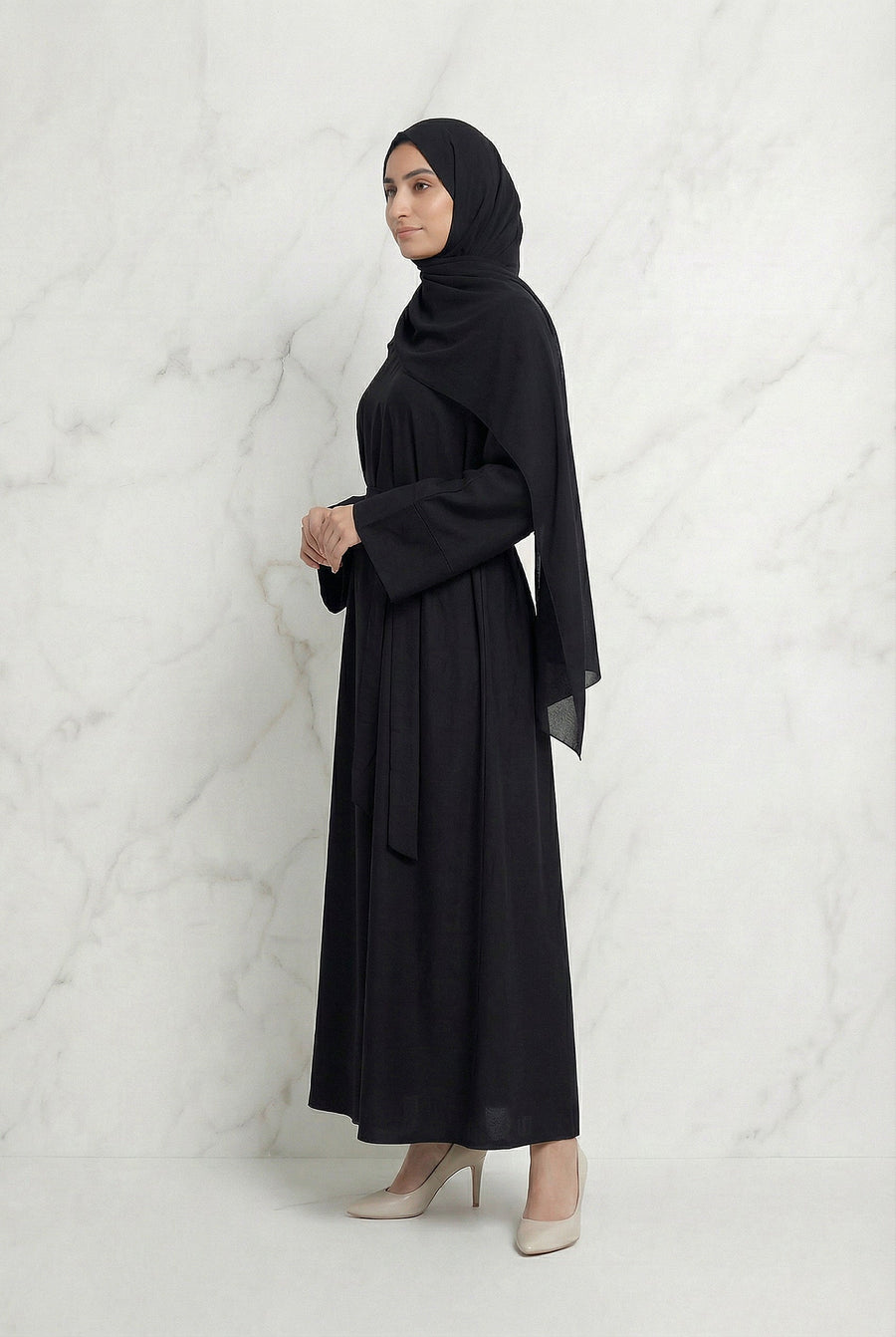 Satin Belted Abaya Black 622