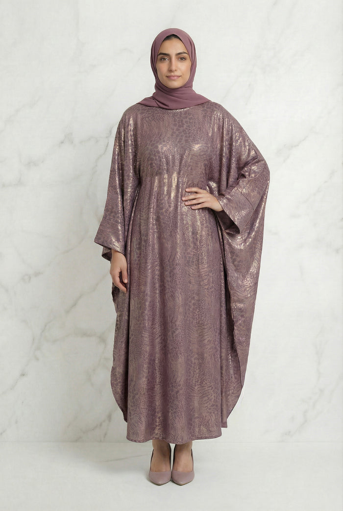 Shimmer Printed Batwing Abaya Mauve 645 Col 11