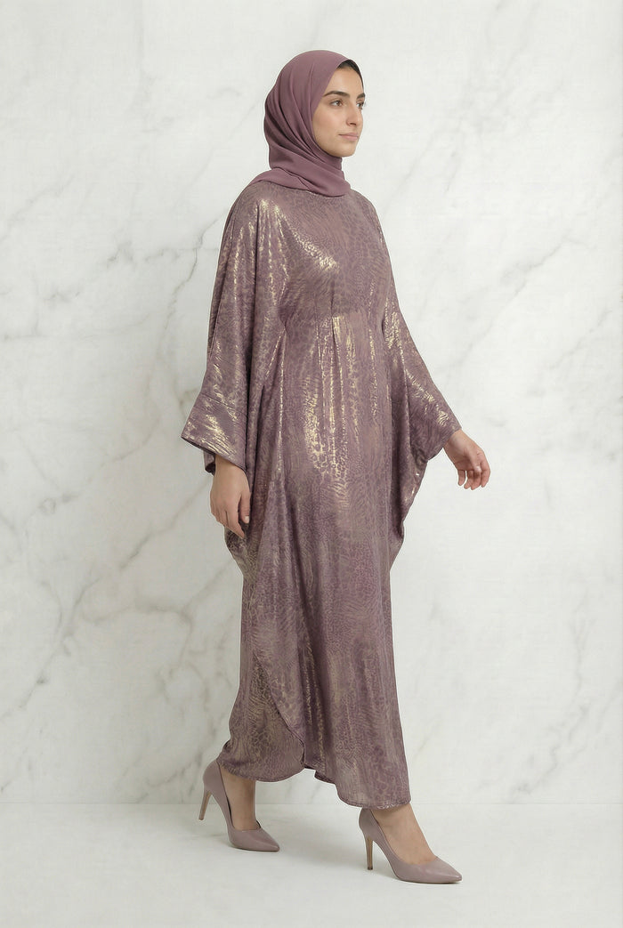 Shimmer Printed Batwing Abaya Mauve 645 Col 11