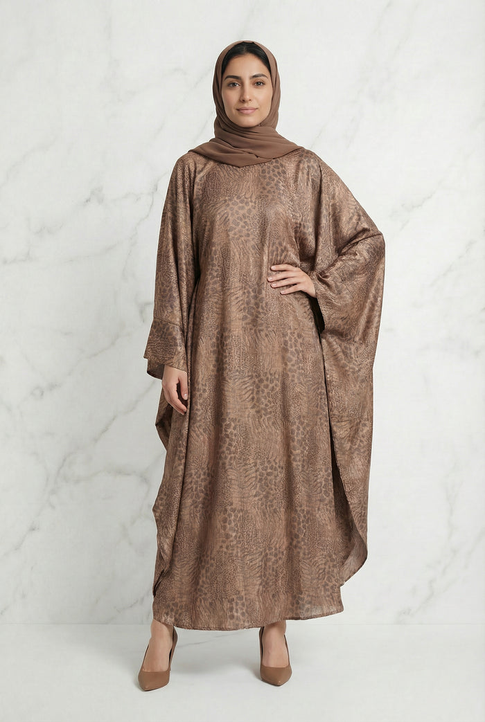 Shimmer Printed Batwing Abaya Bronze 645 Col 6