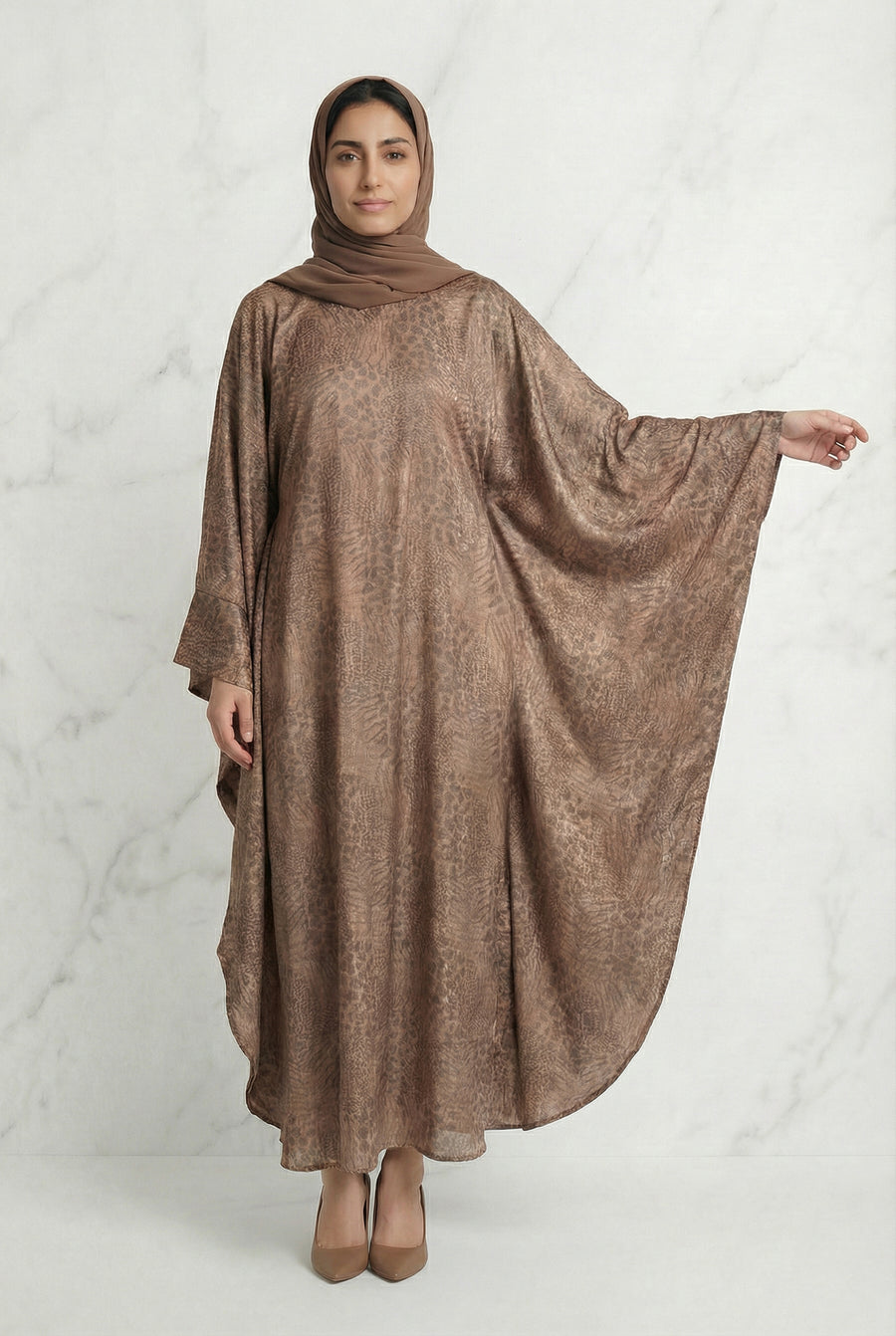 Shimmer Printed Batwing Abaya Bronze 645 Col 6