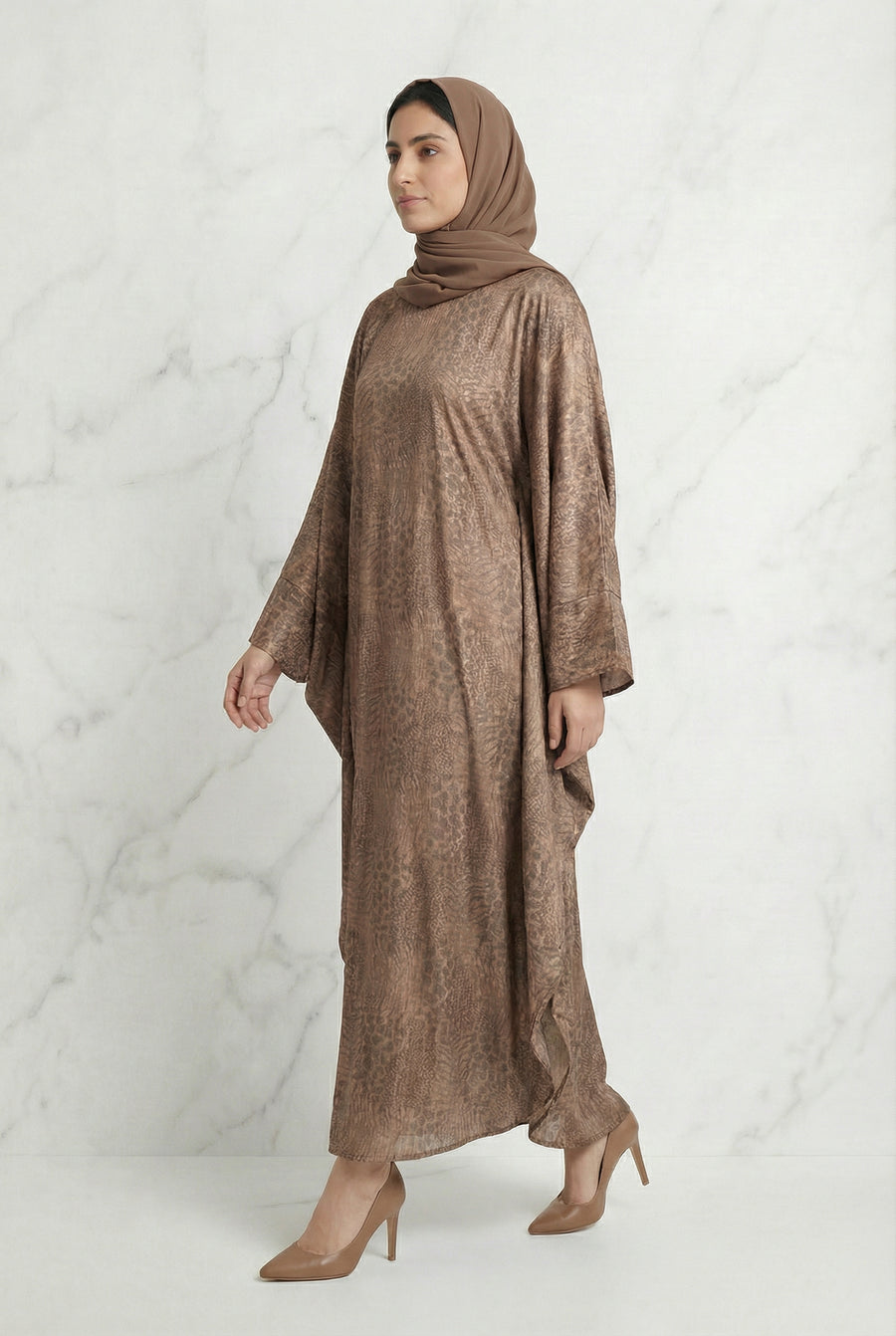 Shimmer Printed Batwing Abaya Bronze 645 Col 6