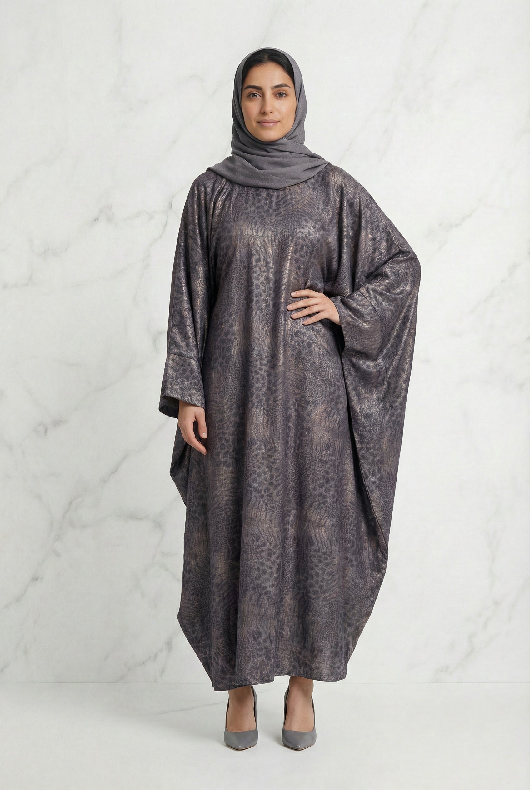 Shimmer Printed Batwing Abaya Lavender 645 Col 8