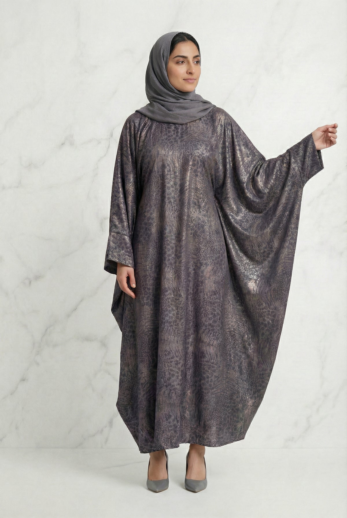 Shimmer Printed Batwing Abaya Lavender 645 Col 8