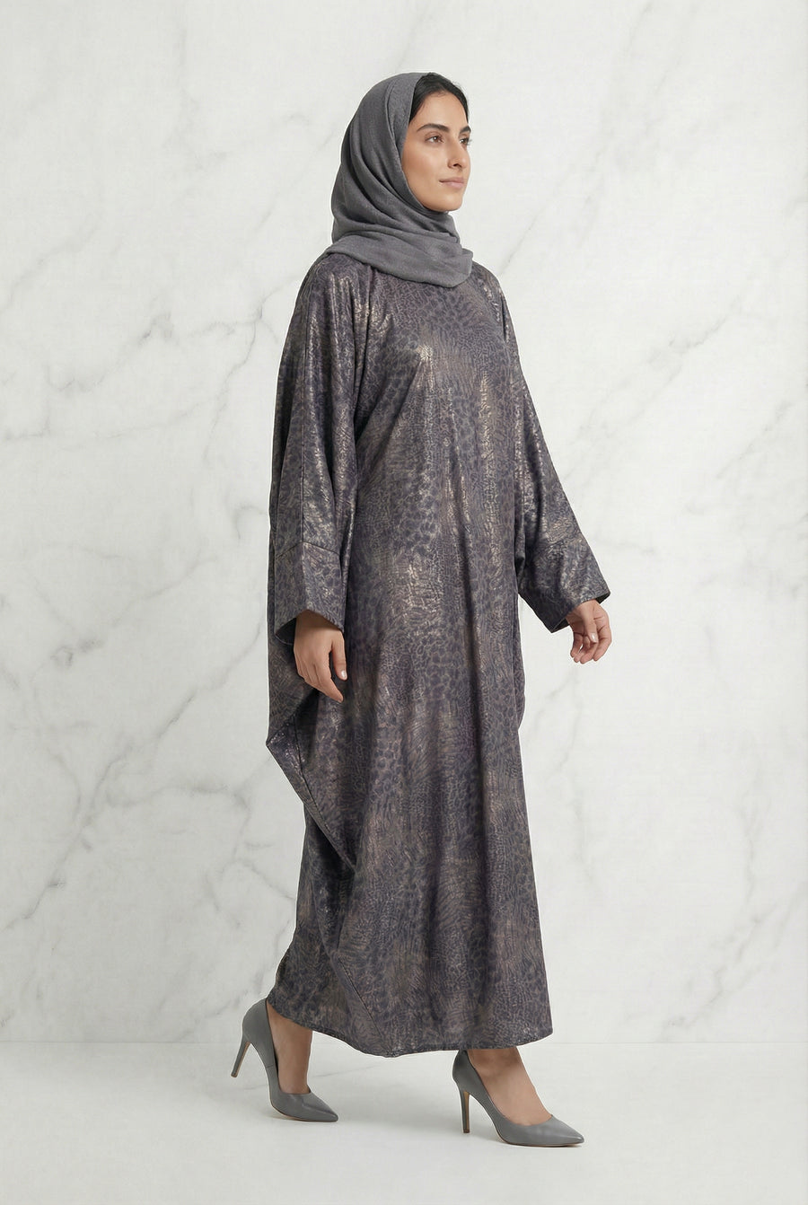 Shimmer Printed Batwing Abaya Lavender 645 Col 8