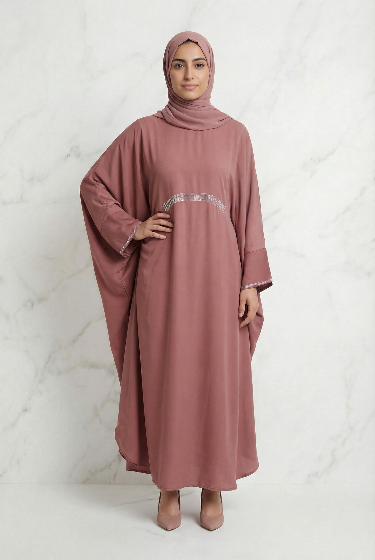 Bisma Batwing Abaya Dusty Rose 646 Col 25