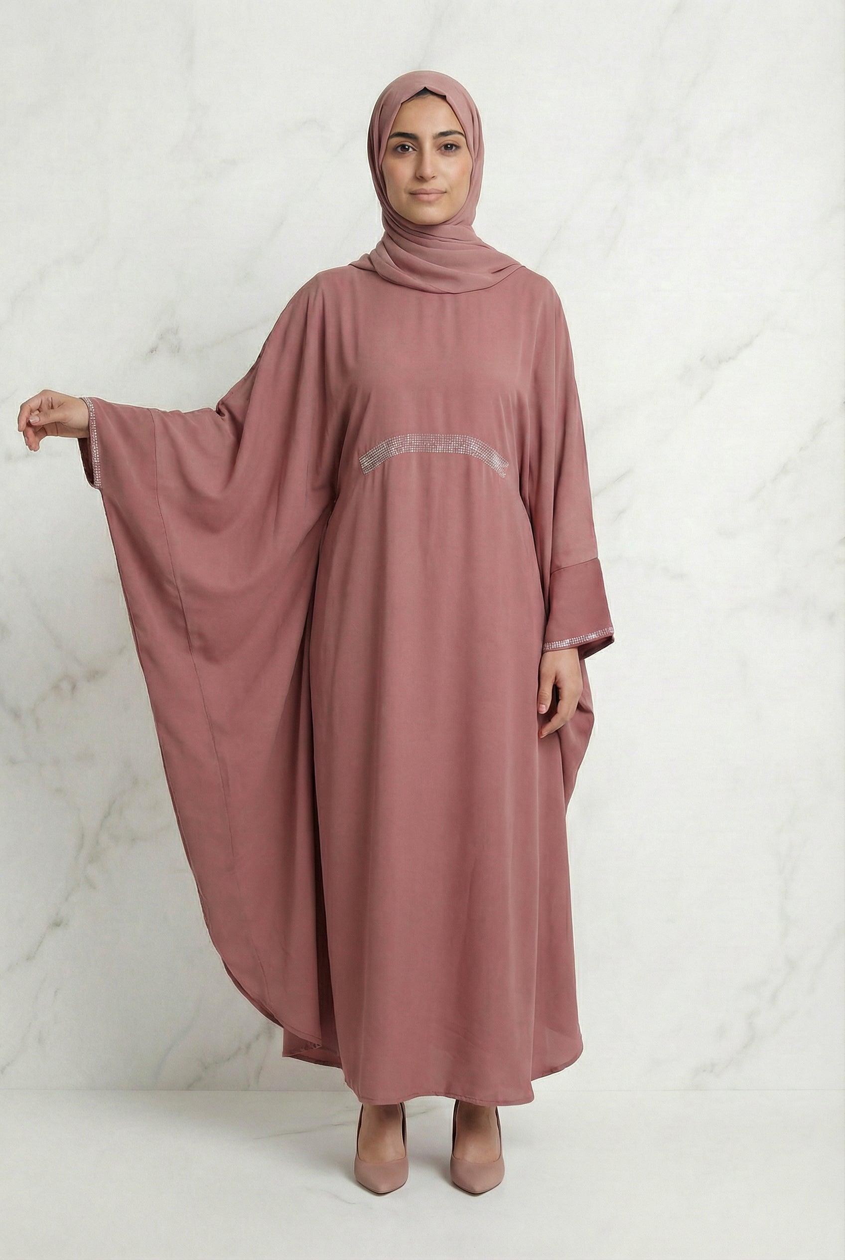 Bisma Batwing Abaya Dusty Rose 646 Col 25