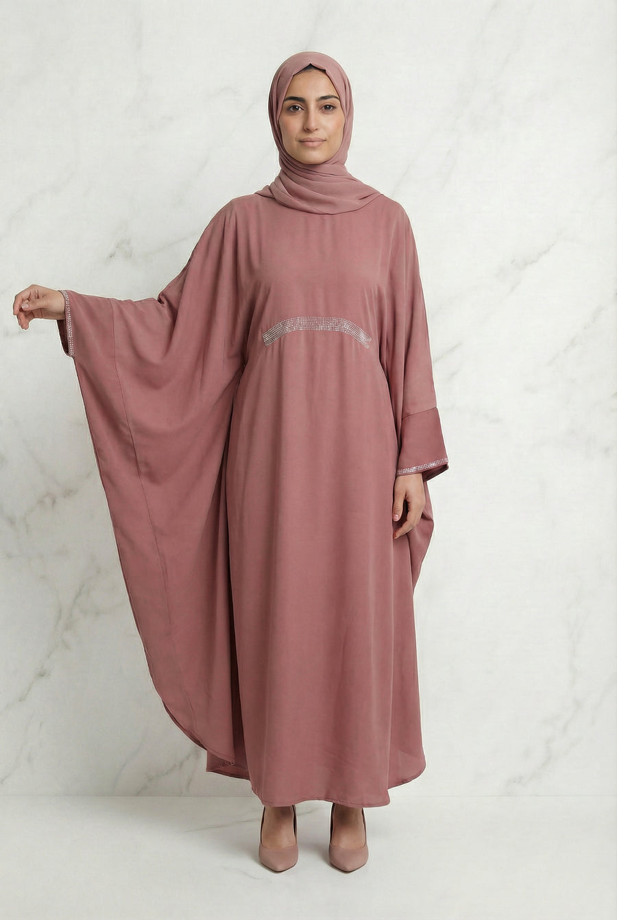 Bisma Batwing Abaya Dusty Rose 646 Col 25